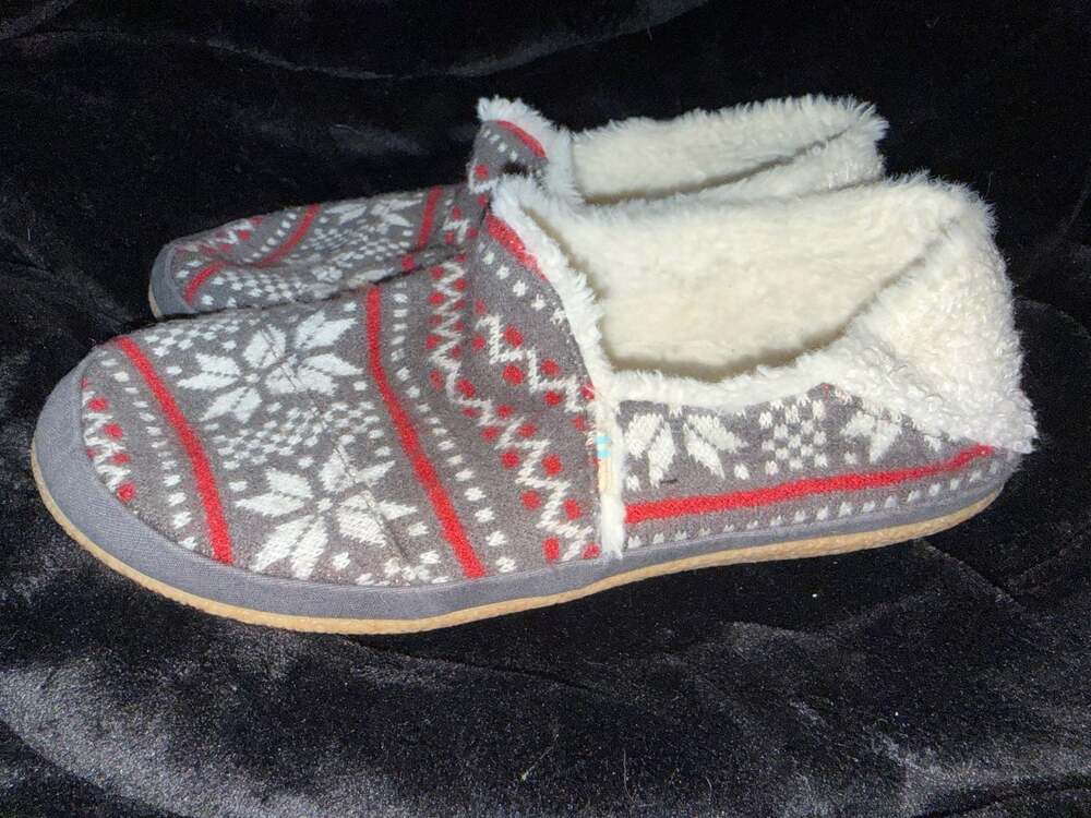 TOMS Gray Fair Isle Faux Fur Lined Slippers - Picture 4 of 5